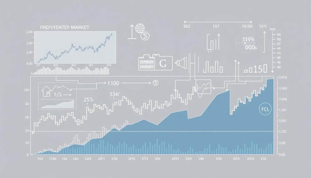 A detailed, technical illustration of the fundamental analysis of the derivatives market. Set in a clean, minimalist style with a focus on data visualization. Show a series of charts, graphs, and financial indicators against a muted